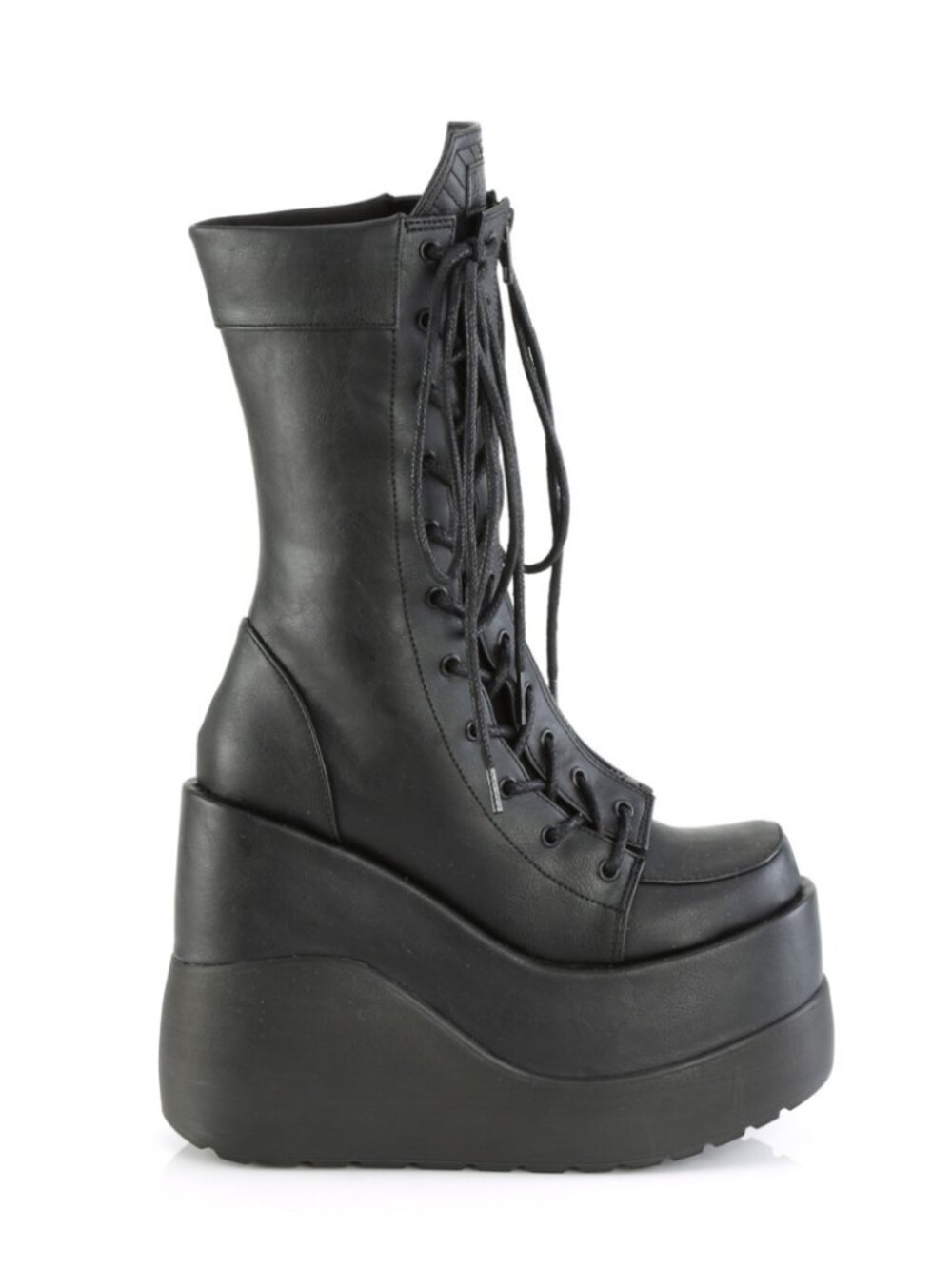 Tiered Wedge Platform Mid-Calf Boots with Coffin Tongue